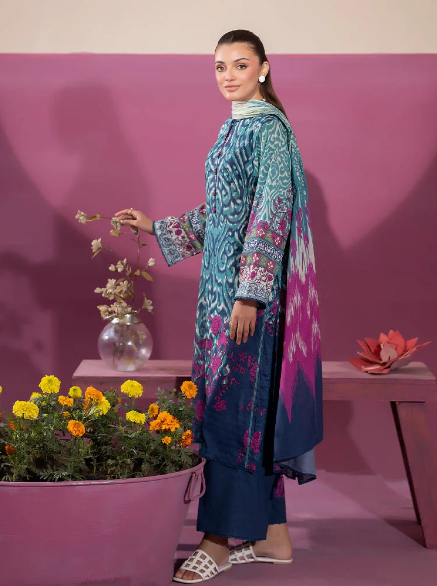 Binaas Ciel Azure Ikat – 3 Piece Digital Printed Lawn Suit-unstitched