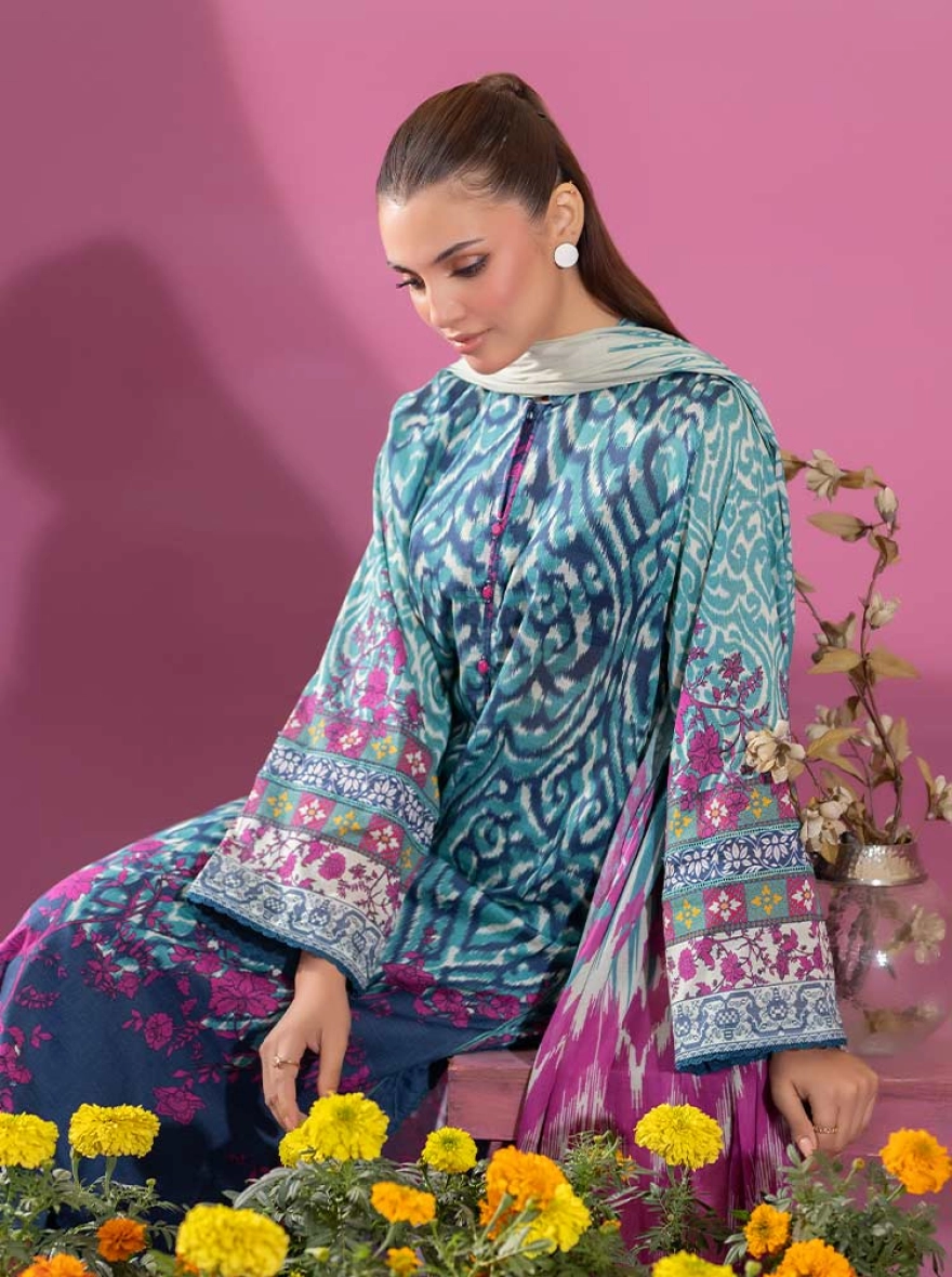 Binaas Ciel Azure Ikat – 3 Piece Digital Printed Lawn Suit-unstitched