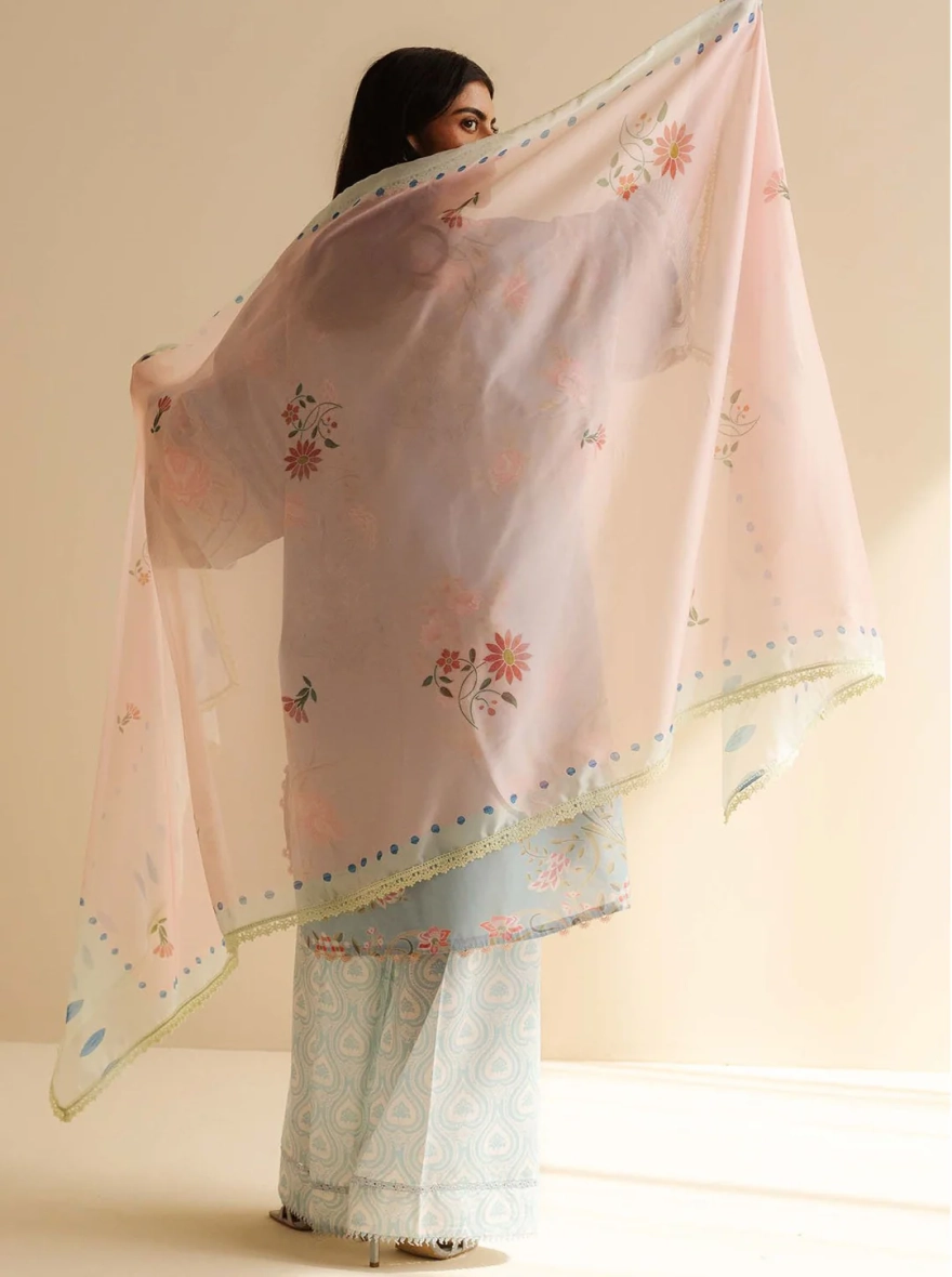 Pakistani Coco Print by Zara Shahjahan unstitched– Light Blue Unstitched 3 Piece Suit