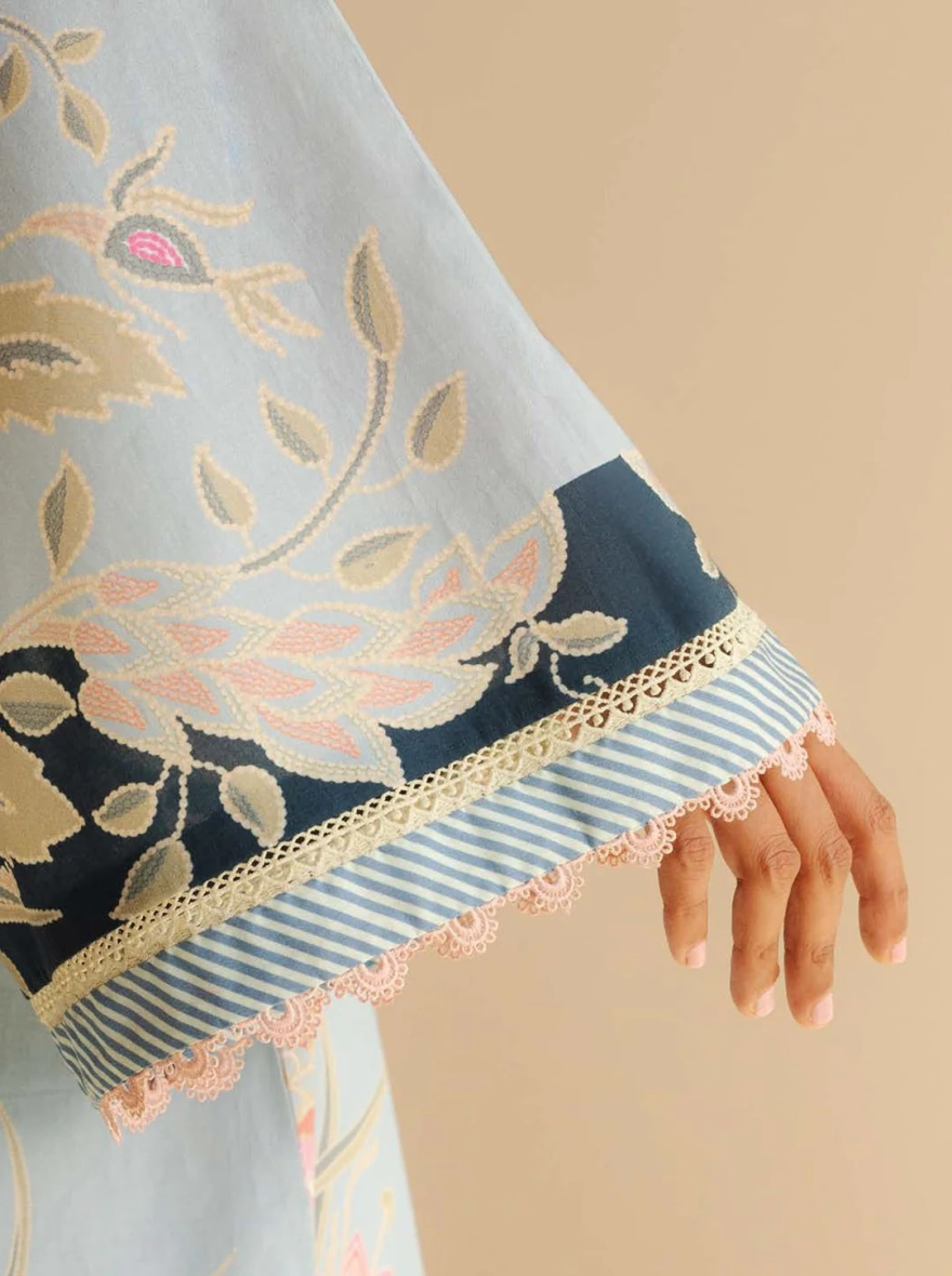 Pakistani Coco Print by Zara Shahjahan unstitched– Light Blue Unstitched 3 Piece Suit