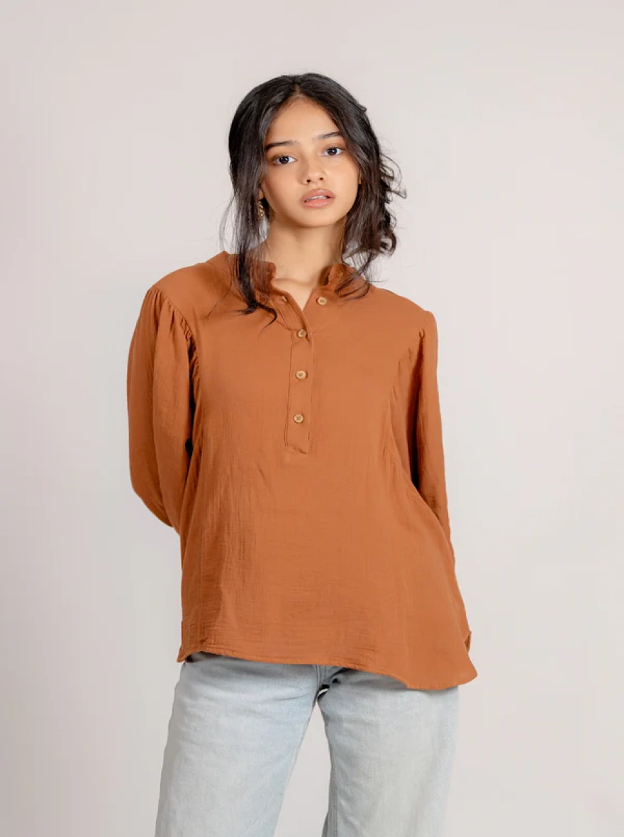 Balloon Sleeve Top in Cinnamon