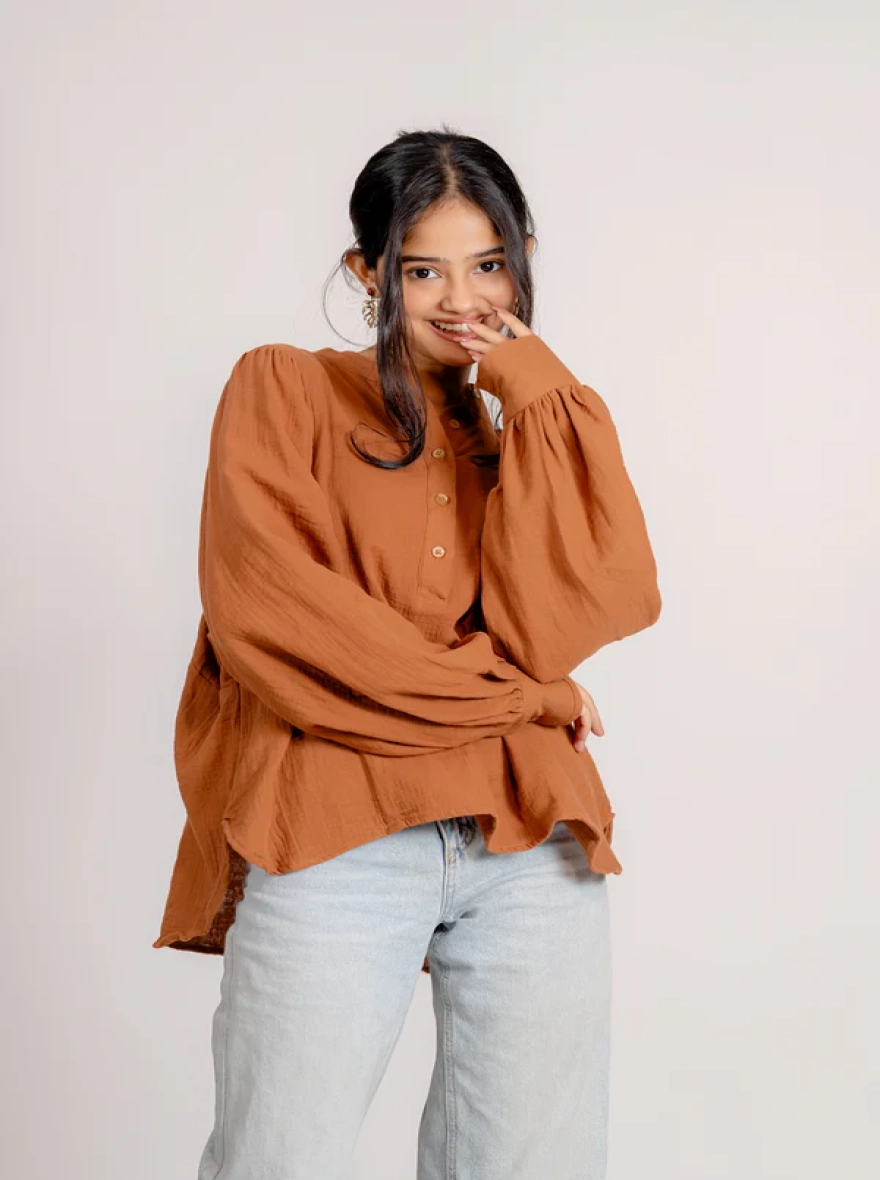 Balloon Sleeve Top in Cinnamon