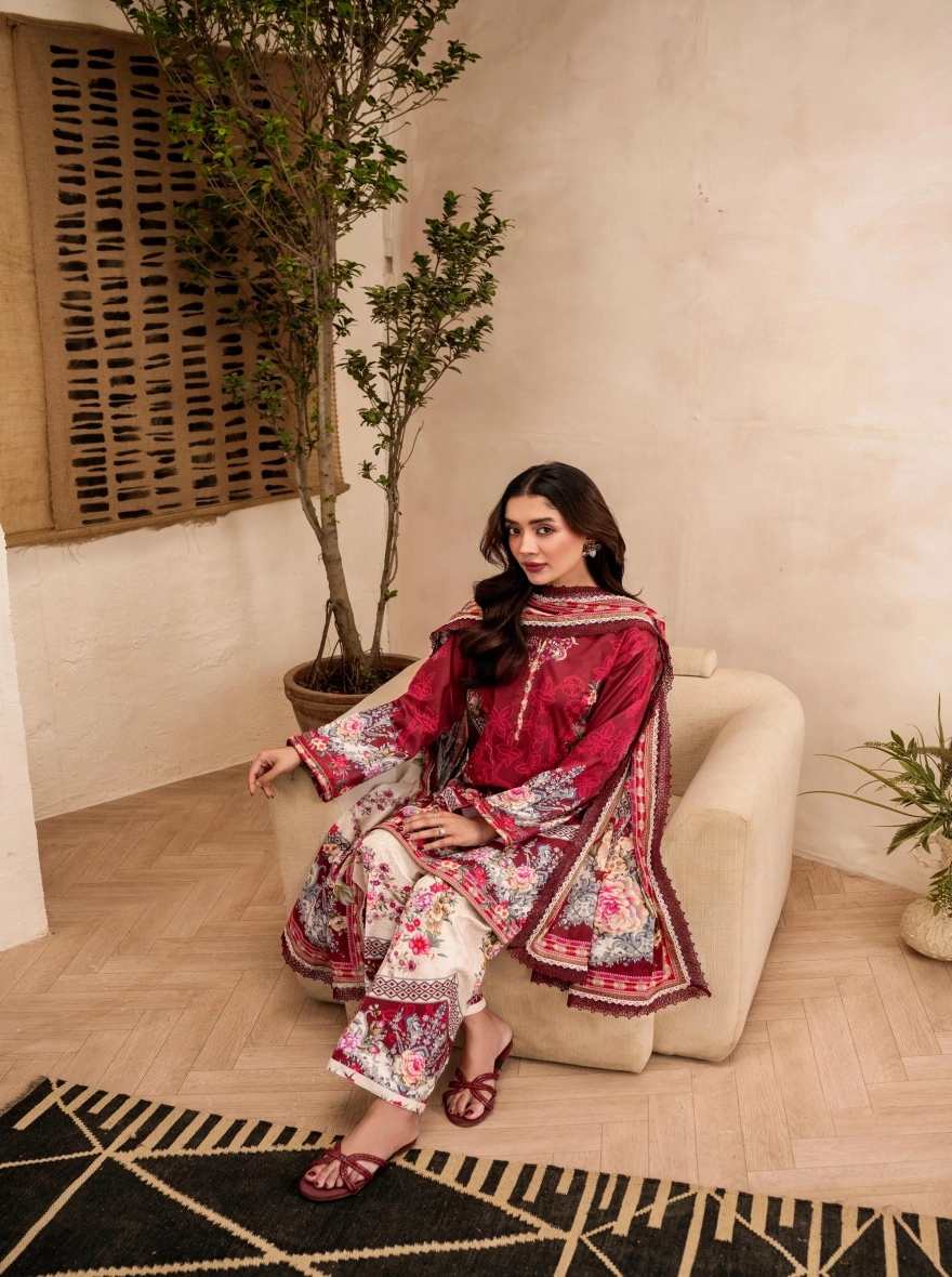 Pakistani Lawn Special Edition – Red 3-Piece Unstitched Printed Suit
