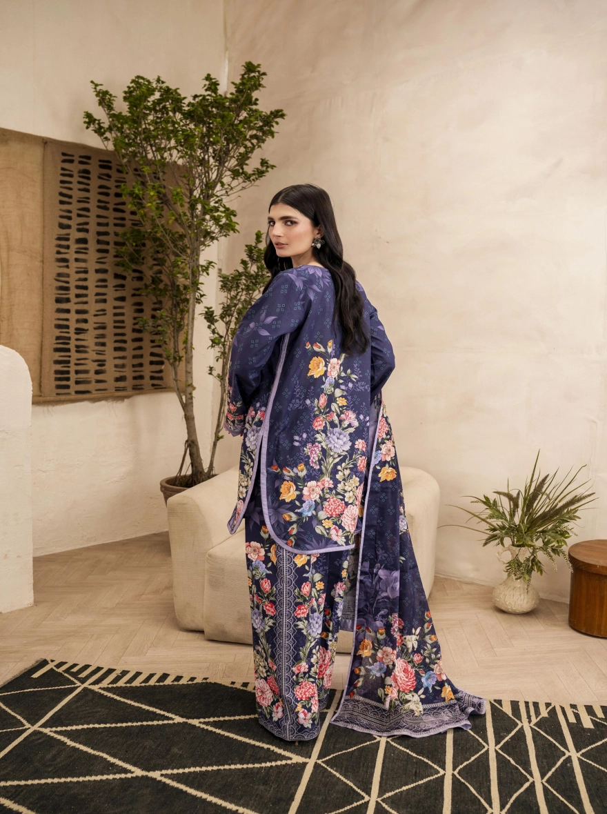 Pakistani Lawn Special Edition – Navy Blue 3-Piece Unstitched Printed Suit