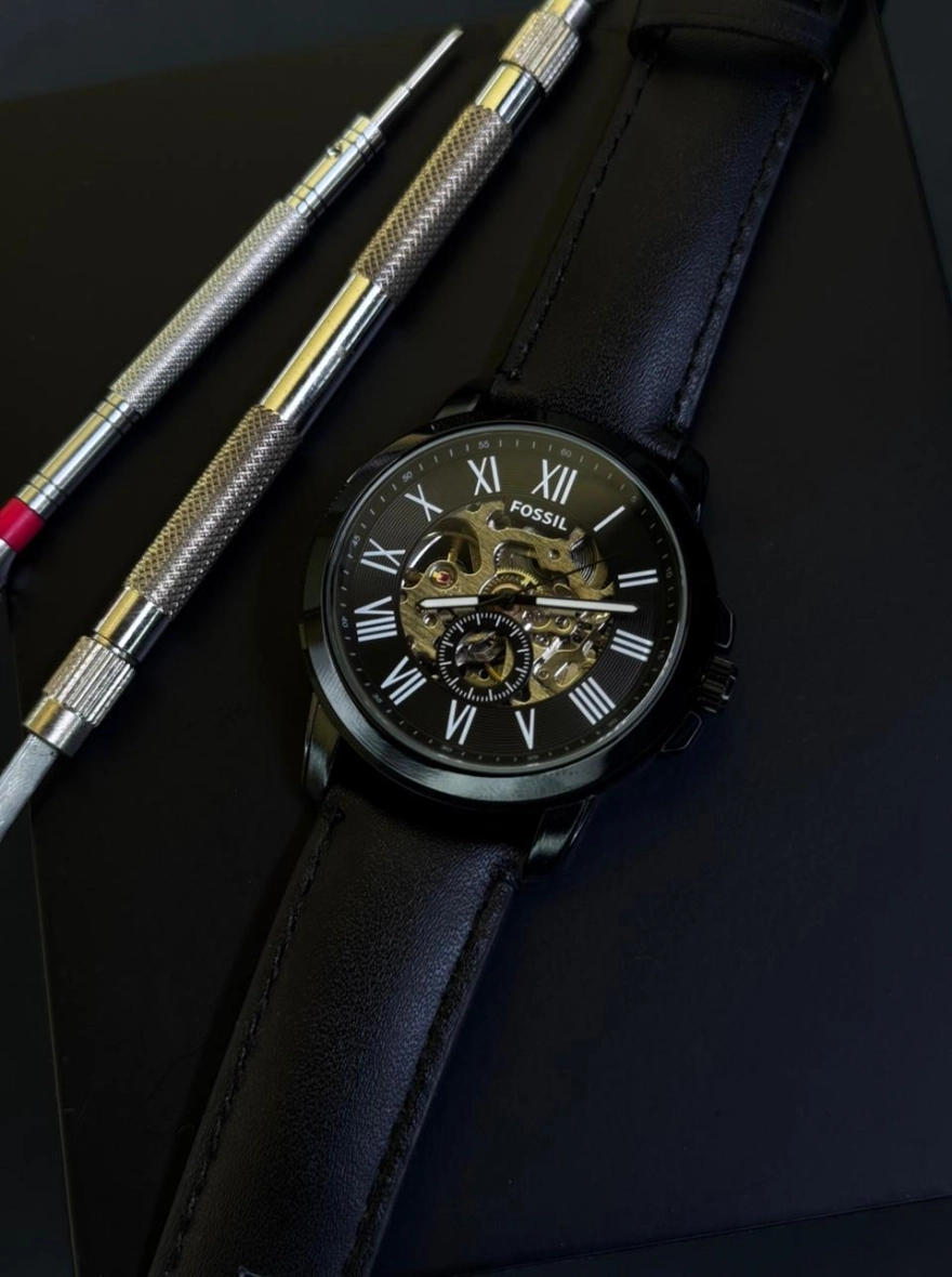 Fossil Skeleton Watch with Leather Strap