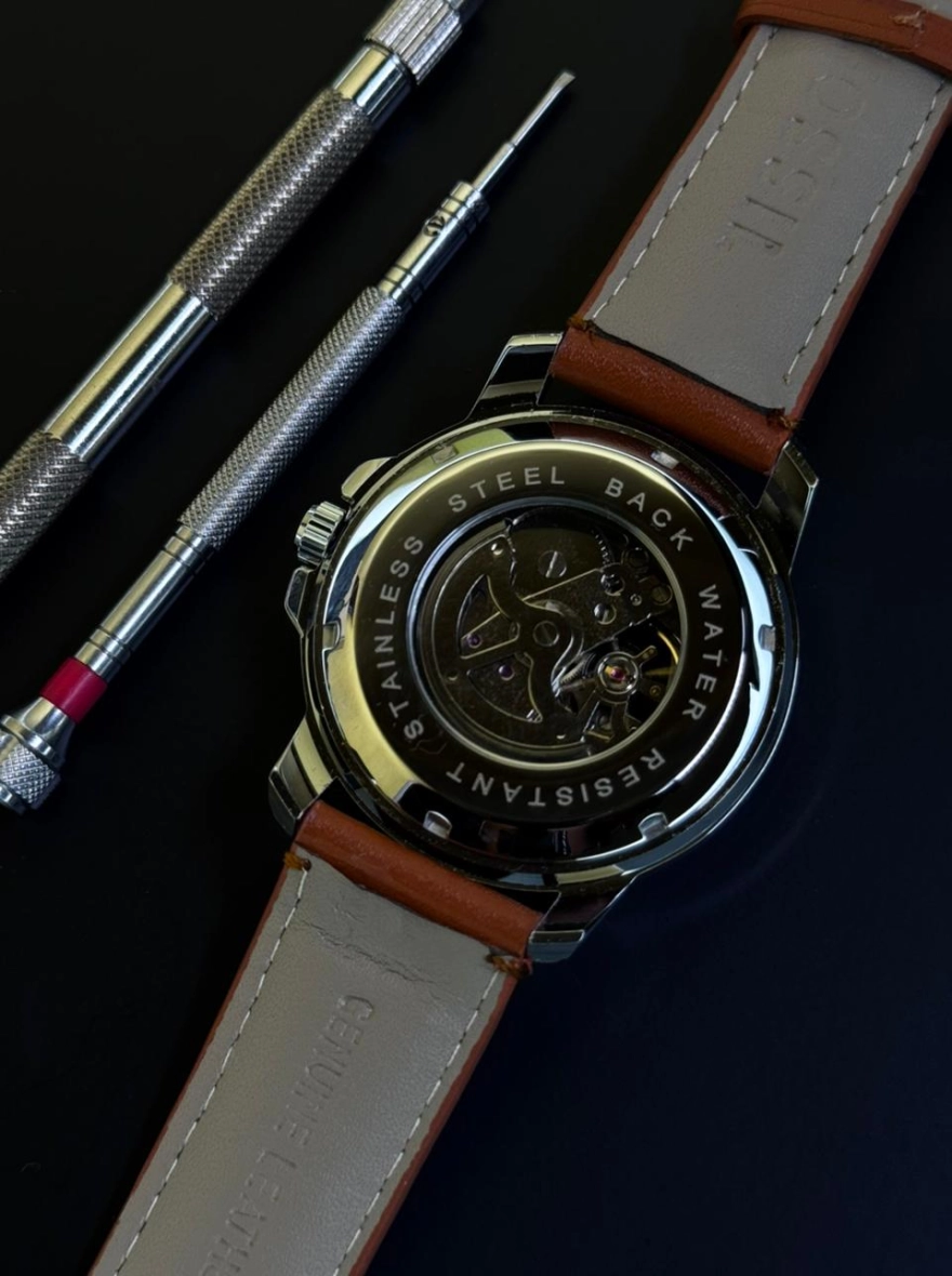 Fossil Skeleton Watch with Leather Strap