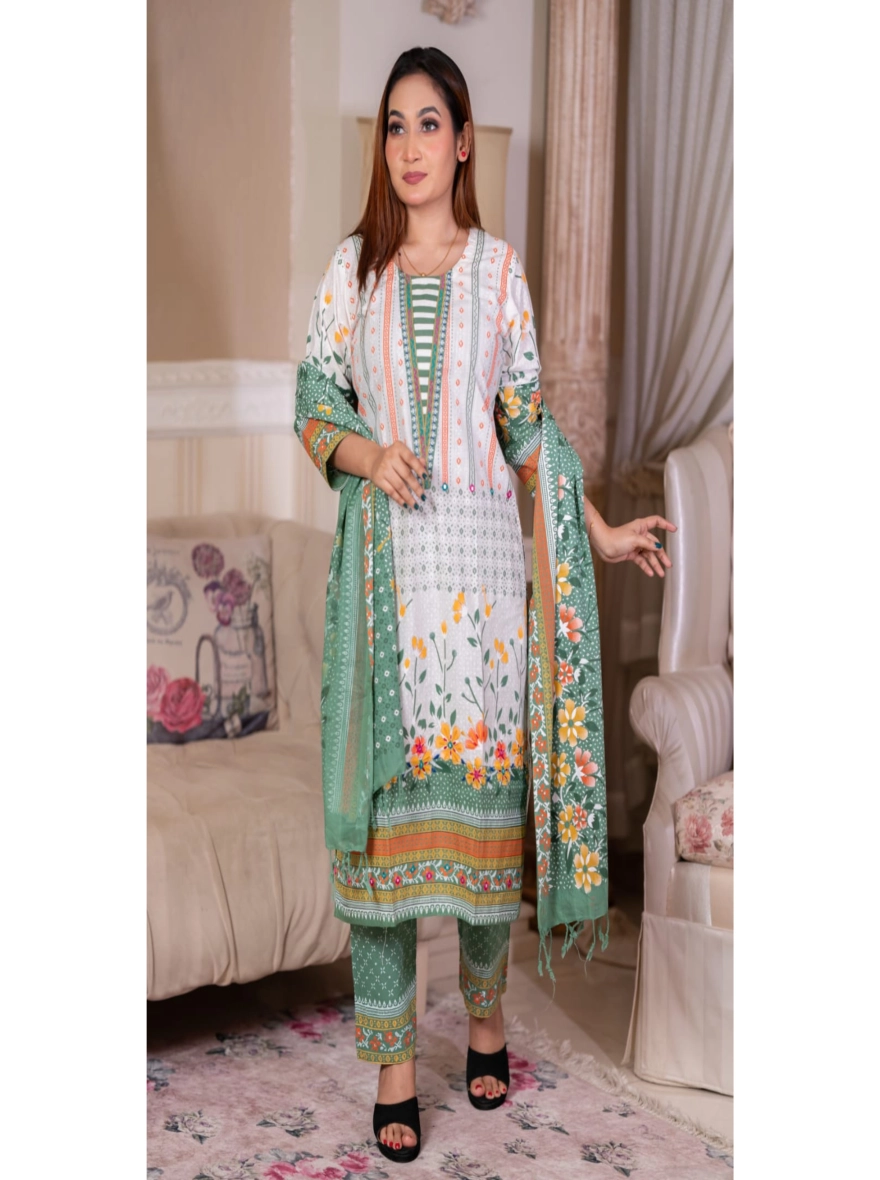 Artisan Block-Print & Embroidered Taat Cotton Three-Piece