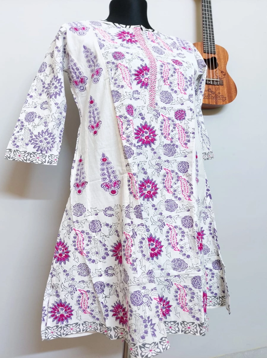 Floral Bloom Hand-Block Print Cotton Kurti
