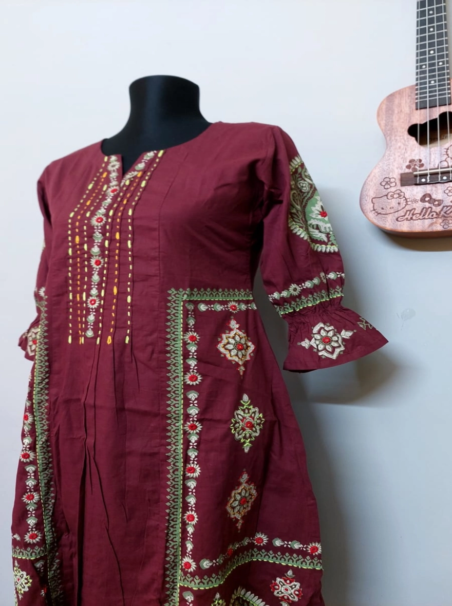 Garden Hand-Block Print White Cotton Kurti