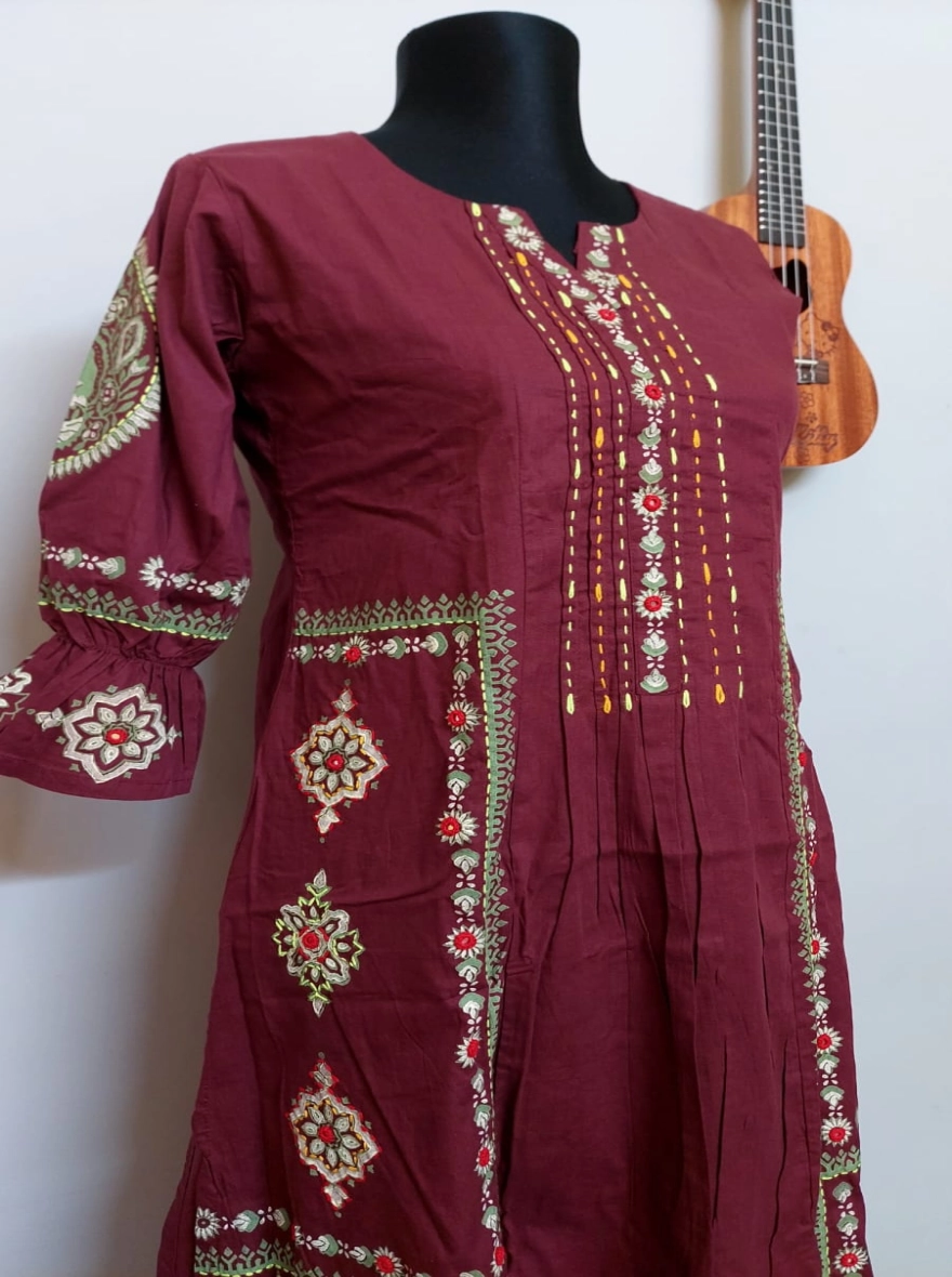 Garden Hand-Block Print White Cotton Kurti