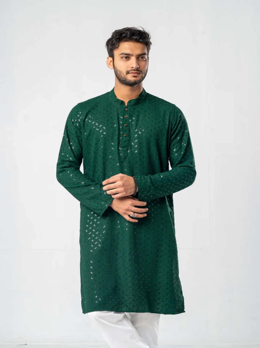 Feisal Embroidered Panjabi – Emerald Green