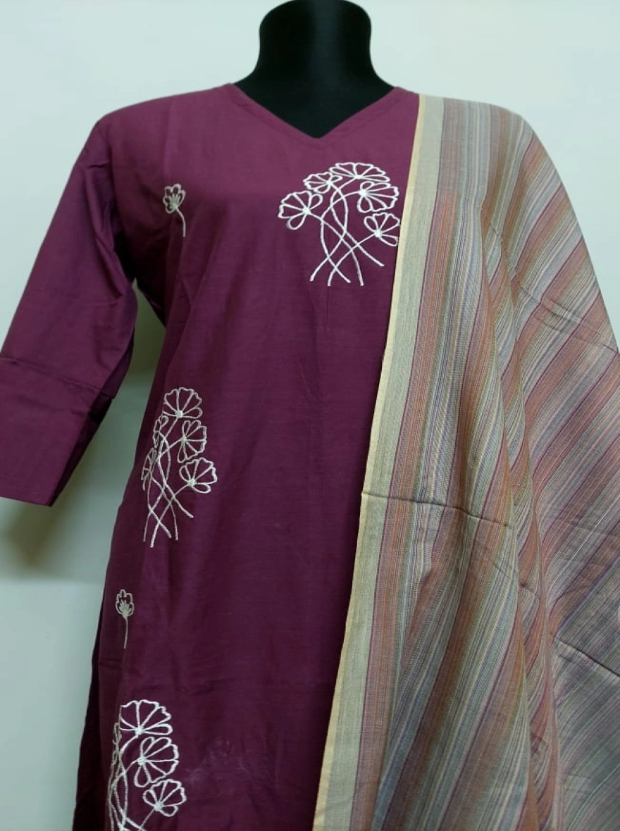 Lavender Bloom Hand-Block Cotton Kurti