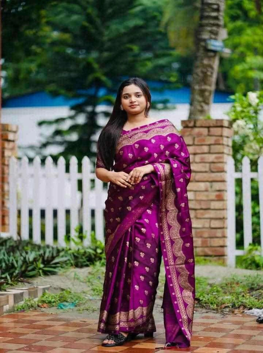 Premium Japanese Soft Silk Saree with Golden Screen Print