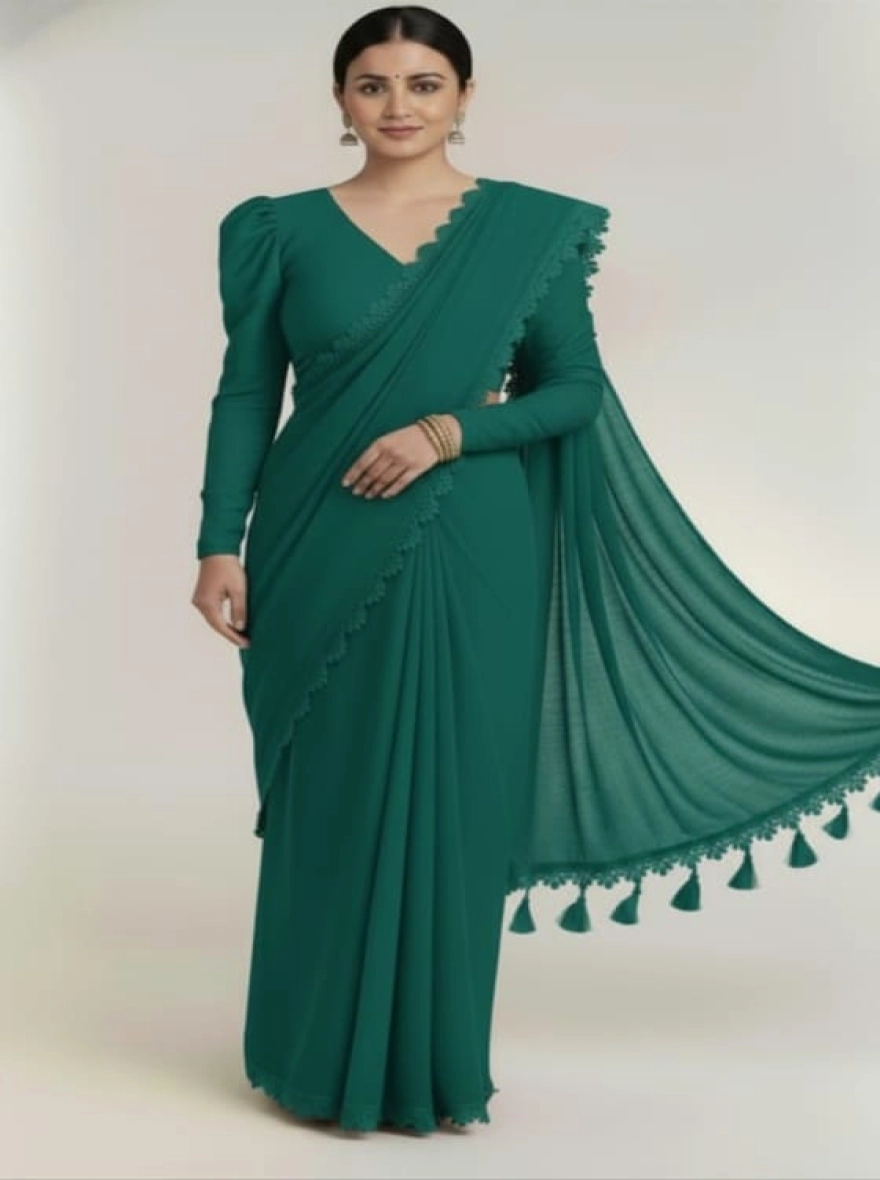 Soft Premium Georgette Saree with Tassel Pallu & Matching Blouse Piece