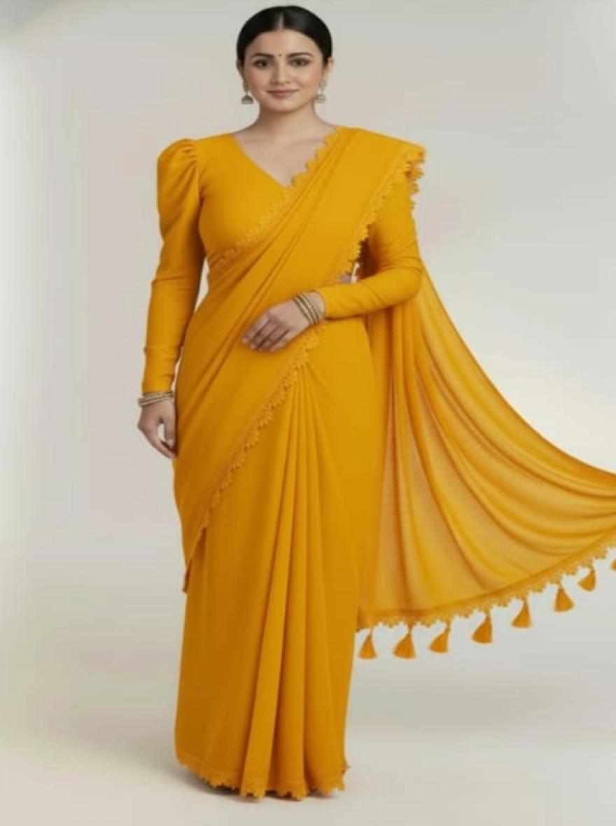 Soft Premium Georgette Saree with Tassel Pallu & Matching Blouse Piece