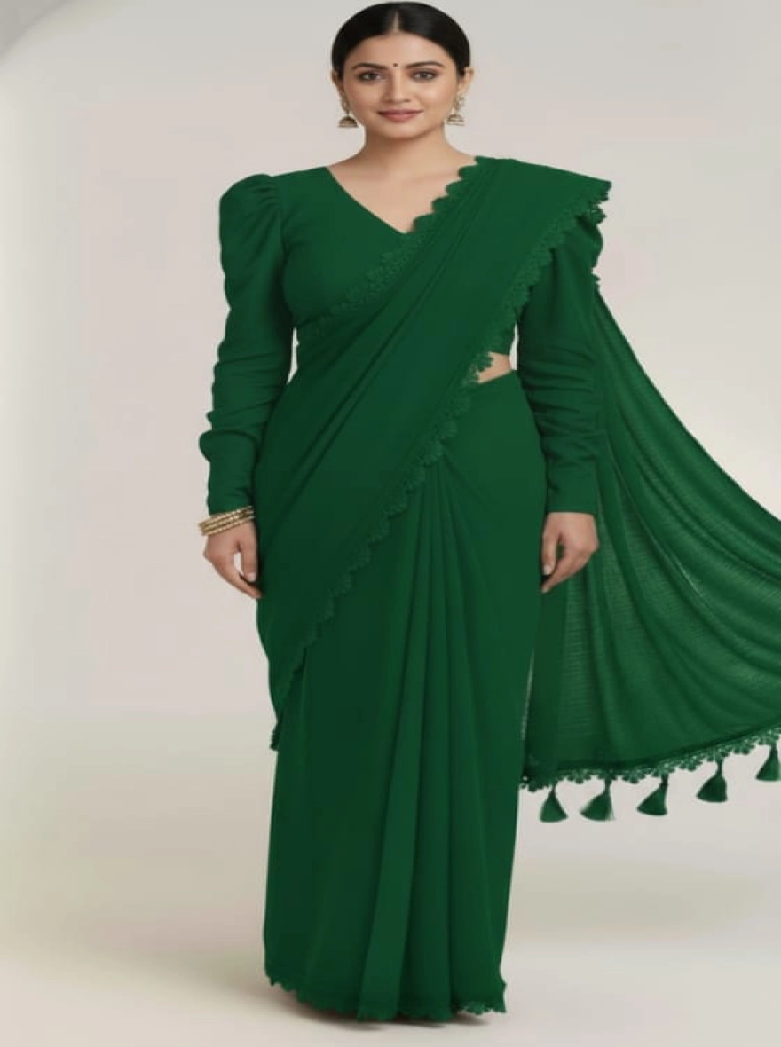 Soft Premium Georgette Saree with Tassel Pallu & Matching Blouse Piece