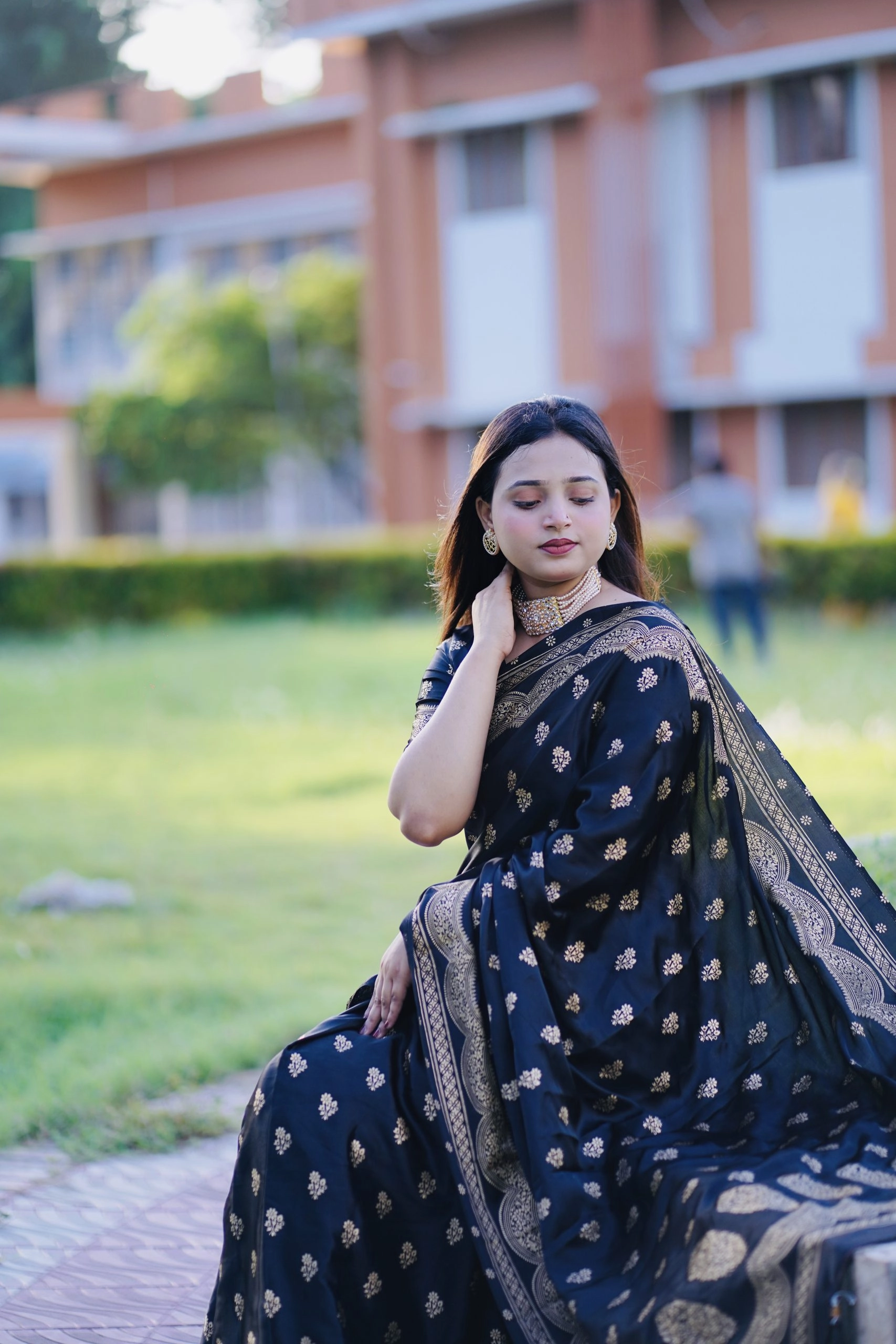 Premium Japanese Silk Black Saree with Screen Print