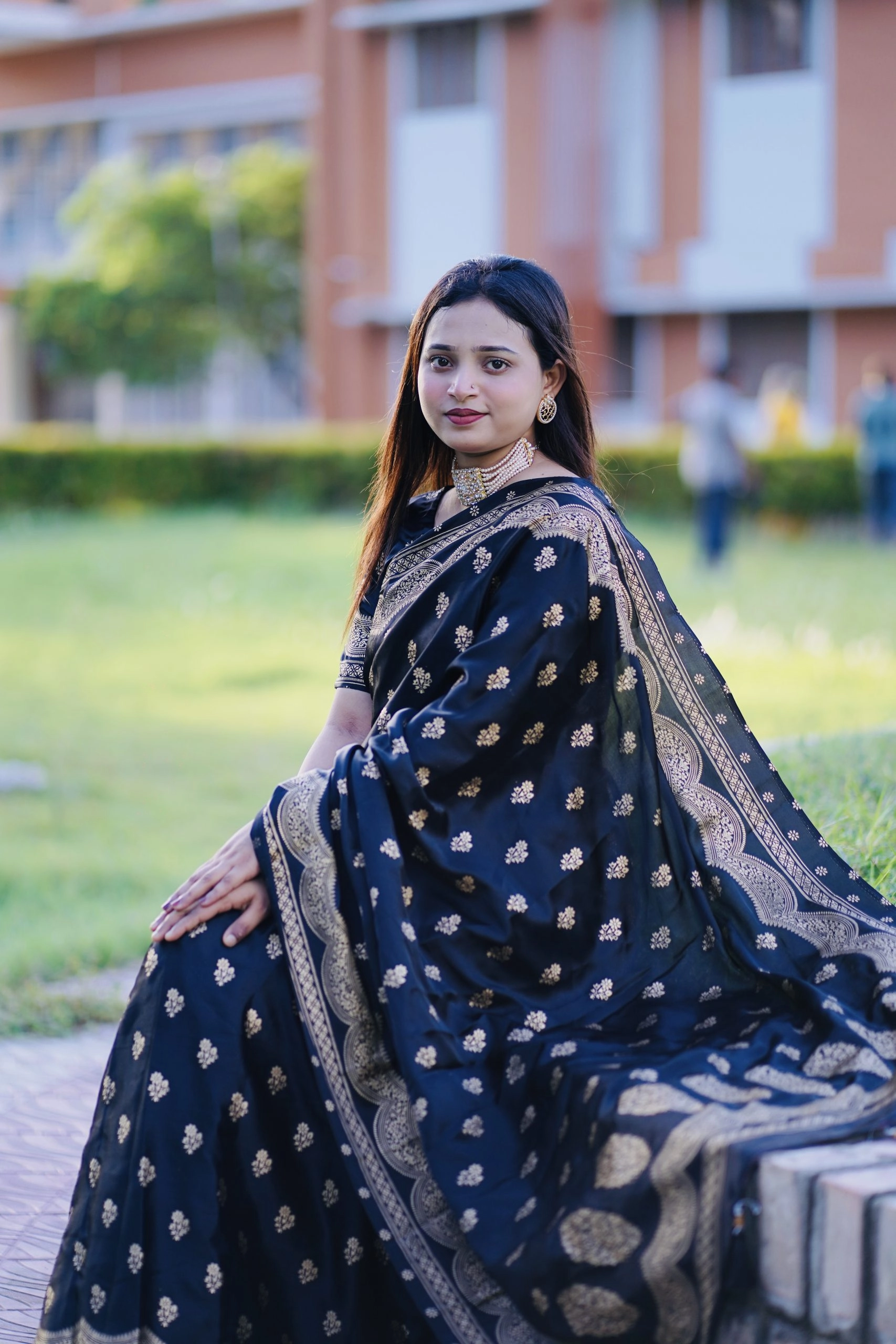Premium Japanese Silk Black Saree with Screen Print