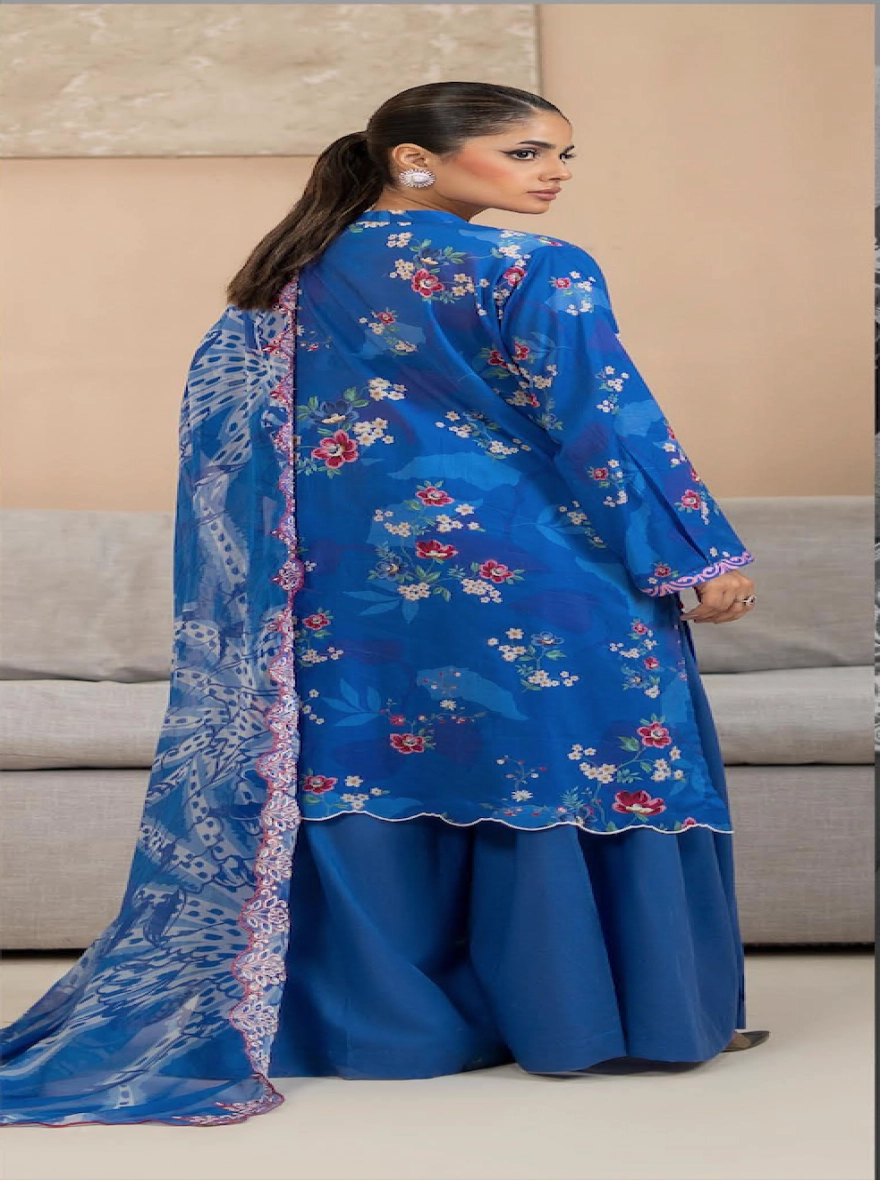 Pakistani Premium Mishaal by Gulljee – 3 Piece Printed Lawn Suit (Royal Blue)-unstitched
