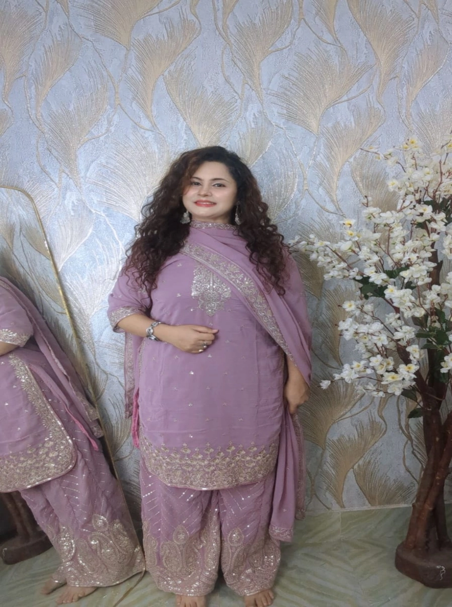 Lavender Blush Pakistani Design Premium Georgette Readymade Gharara Set