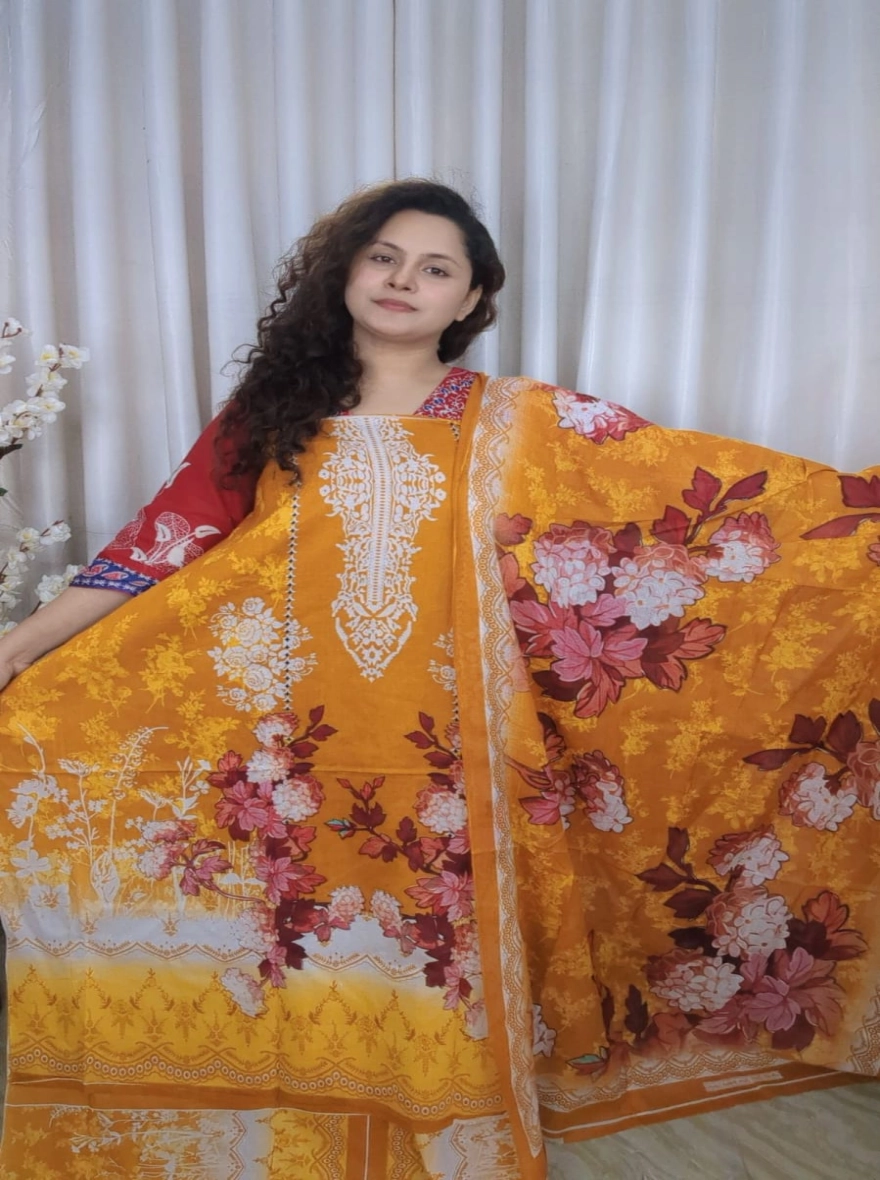 Elegant Floral Digital Printed Zam Zam Cotton Unstitched Three-Piece