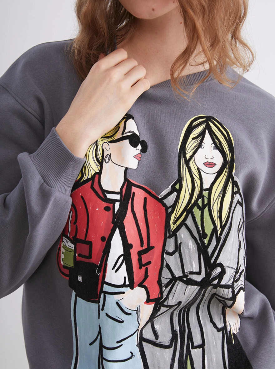 Women's Two Girls Oversized Graphic Sweatshirt