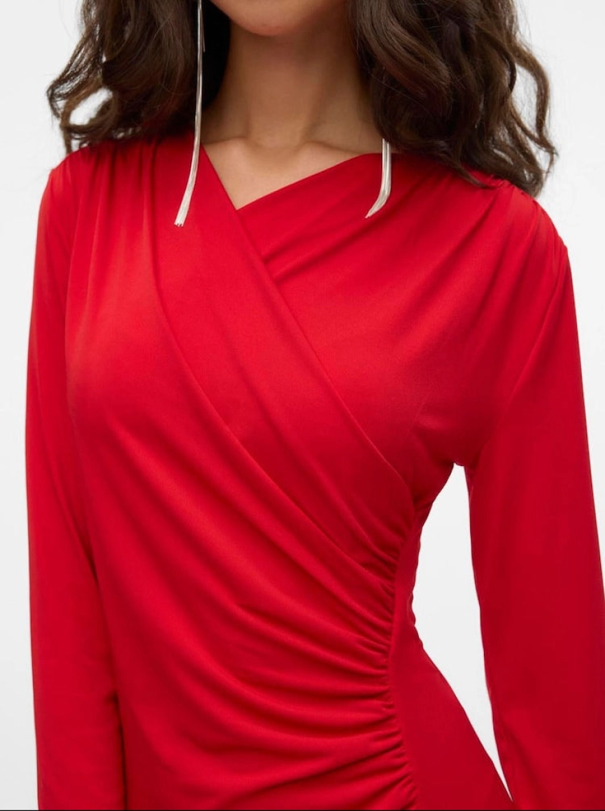 Red V-Neck Jersey Midaxi Dress | Long Sleeve Women’s Dress