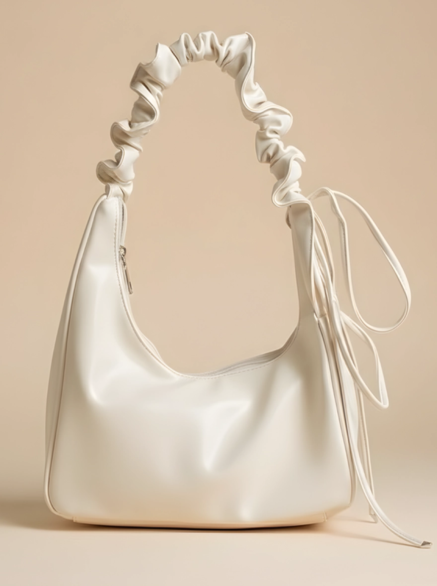 Luna Ruched Handle Bag – Creamy Pearl & Black