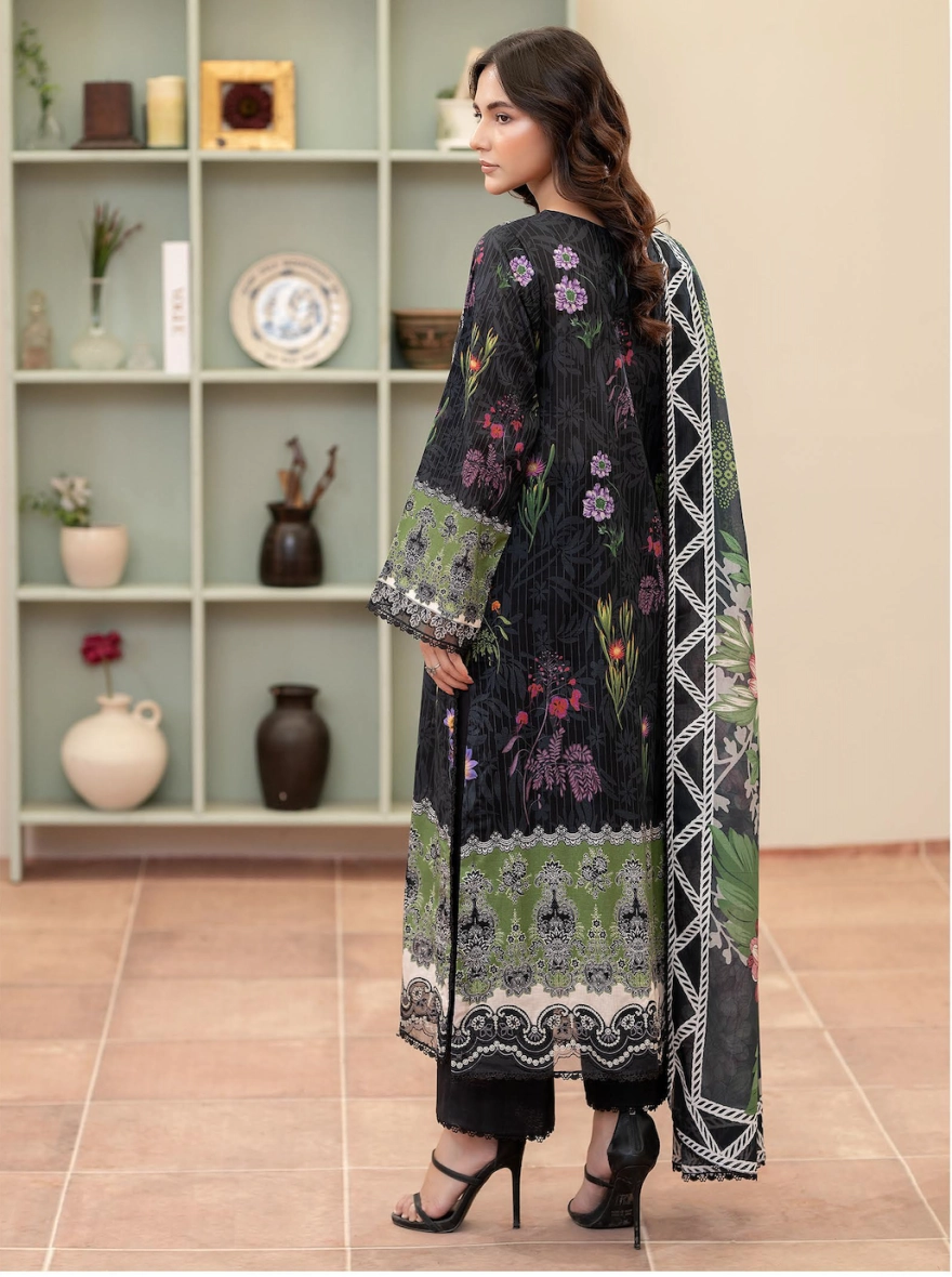 Pakistani Morja by Gulljee –Unstitched 3 Piece Embroidered Printed Lawn Suit (Black)