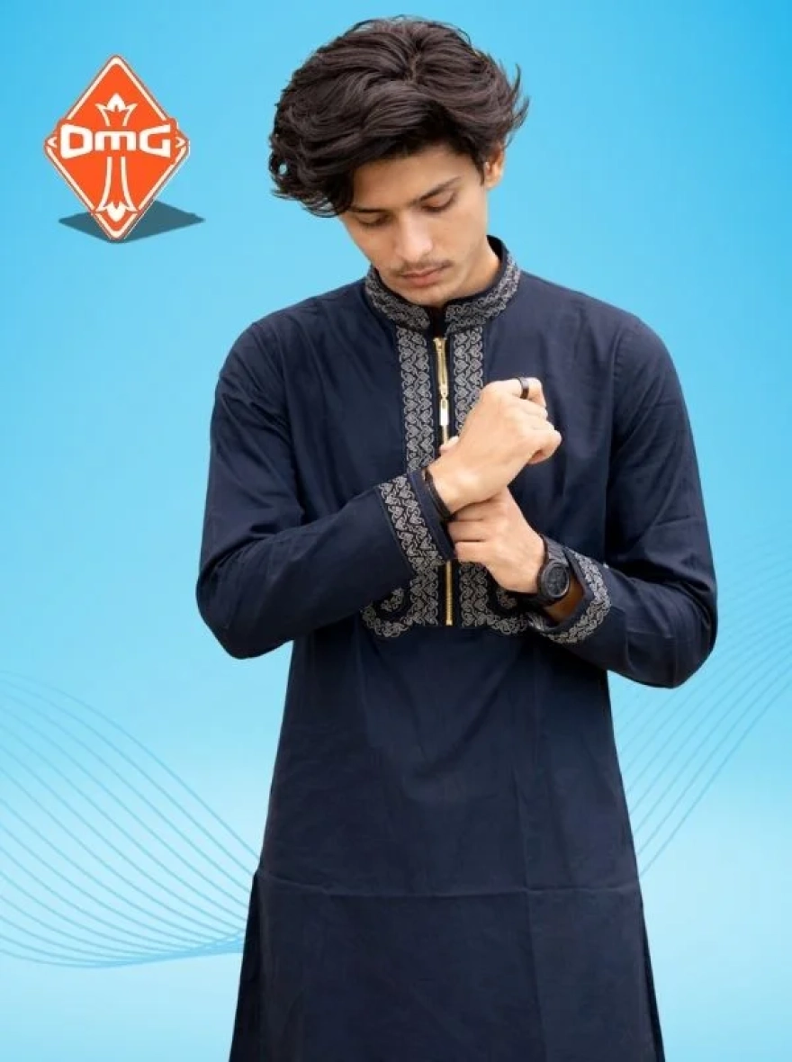 Premium Midnight Navy Embroidery Panjabi