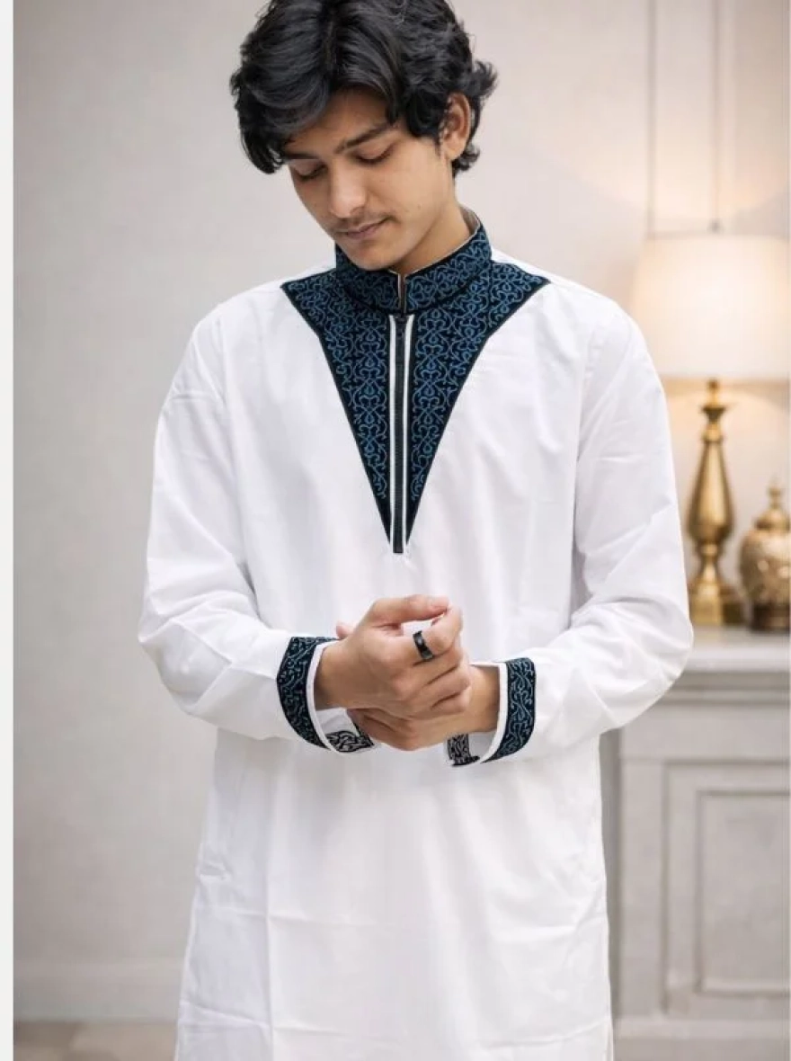 Emerald Royal Cotton Embroidery Panjabi