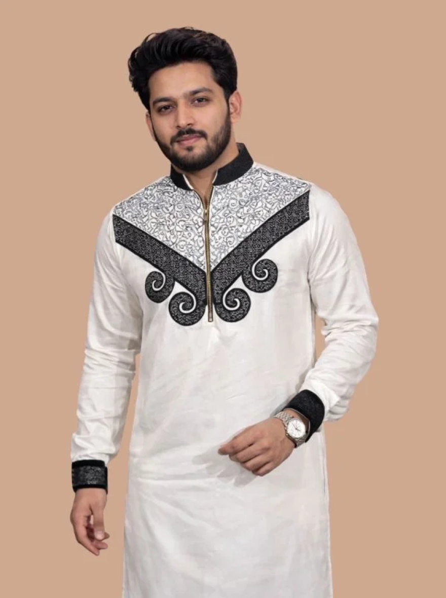 Graphite Grey Premium Cotton Embroidery Panjabi