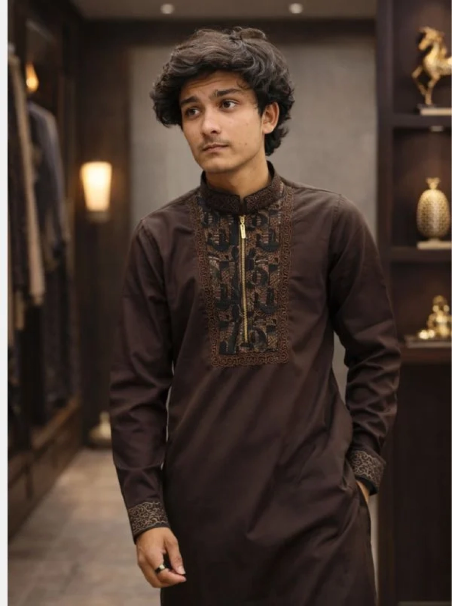 Emerald Green Premium Cotton Embroidery Panjabi