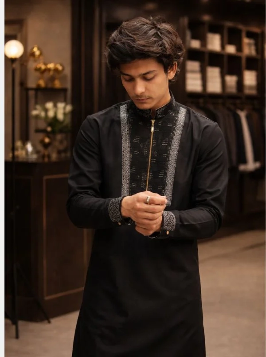 Emerald Green Premium Cotton Embroidery Panjabi