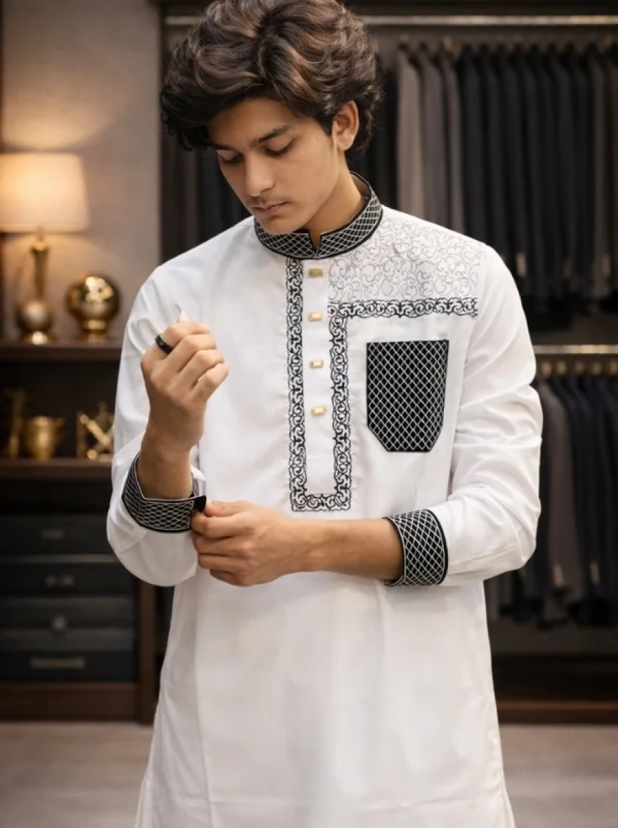 Emerald Forest Premium Cotton Embroidery Panjabi