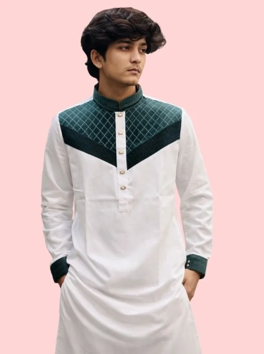 Imperial Olive Premium Cotton Embroidery Panjabi