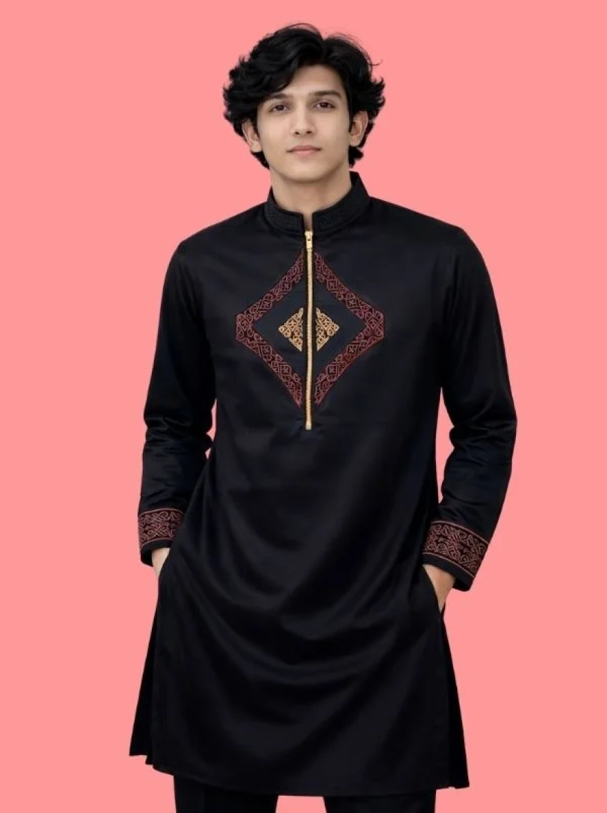 Onyx Black Premium Cotton Embroidery Panjabi