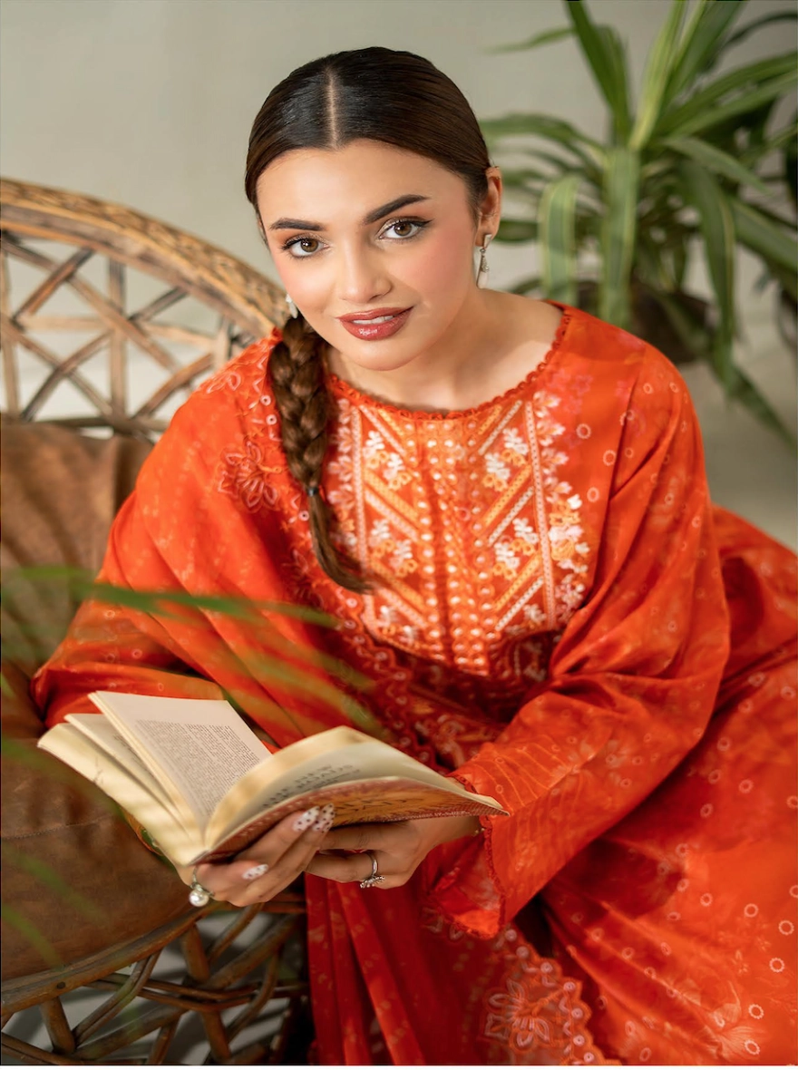  Pakistani RangPasand by Gulljee Embroidered 3-Piece-Orange-unstitched