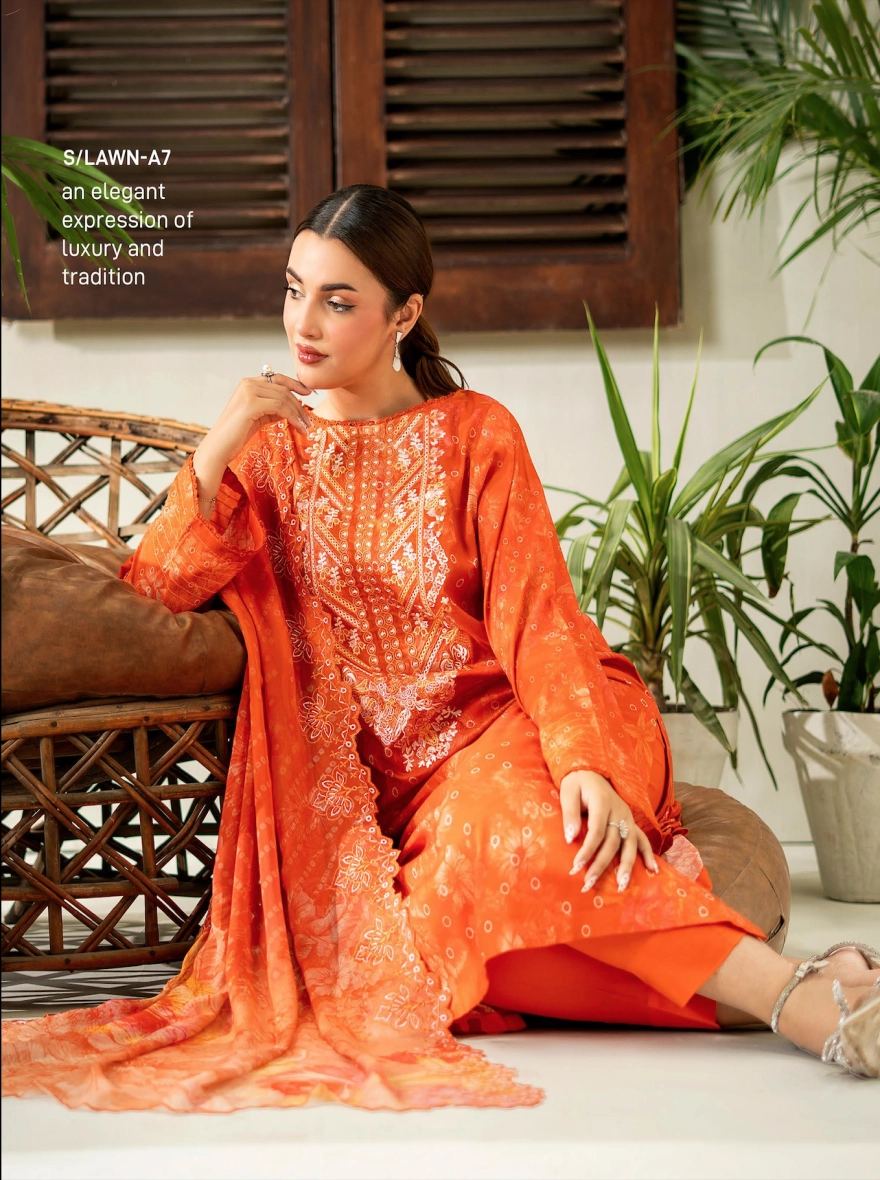  Pakistani RangPasand by Gulljee Embroidered 3-Piece-Orange-unstitched