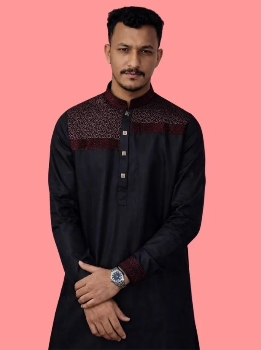 Royal Maroon Premium Cotton Embroidery Panjabi