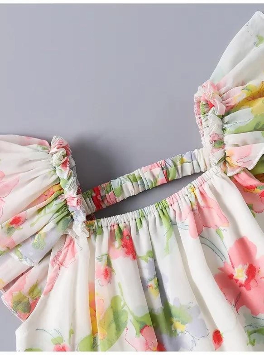 Blossom Breeze Frill-Sleeve Premium Floral Frock