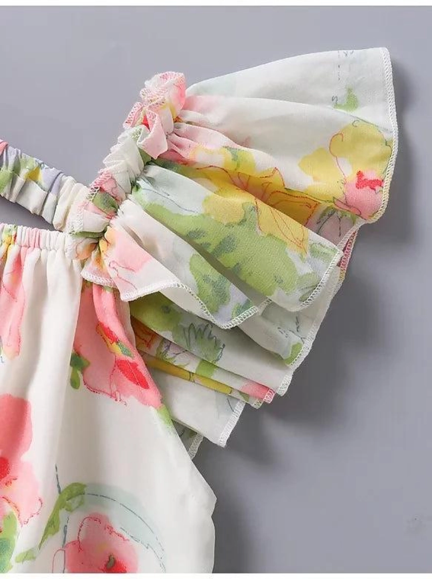 Blossom Breeze Frill-Sleeve Premium Floral Frock