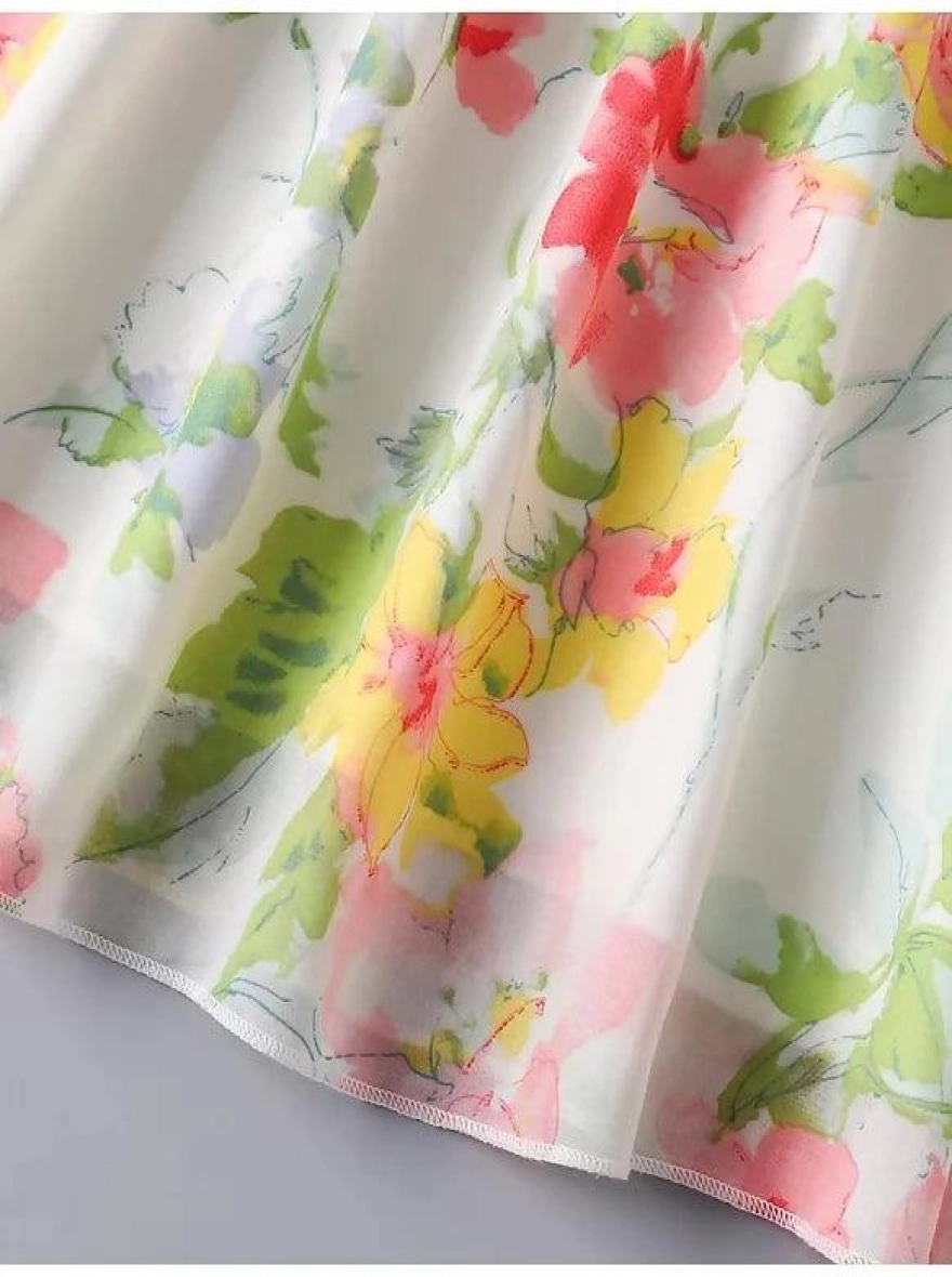 Blossom Breeze Frill-Sleeve Premium Floral Frock