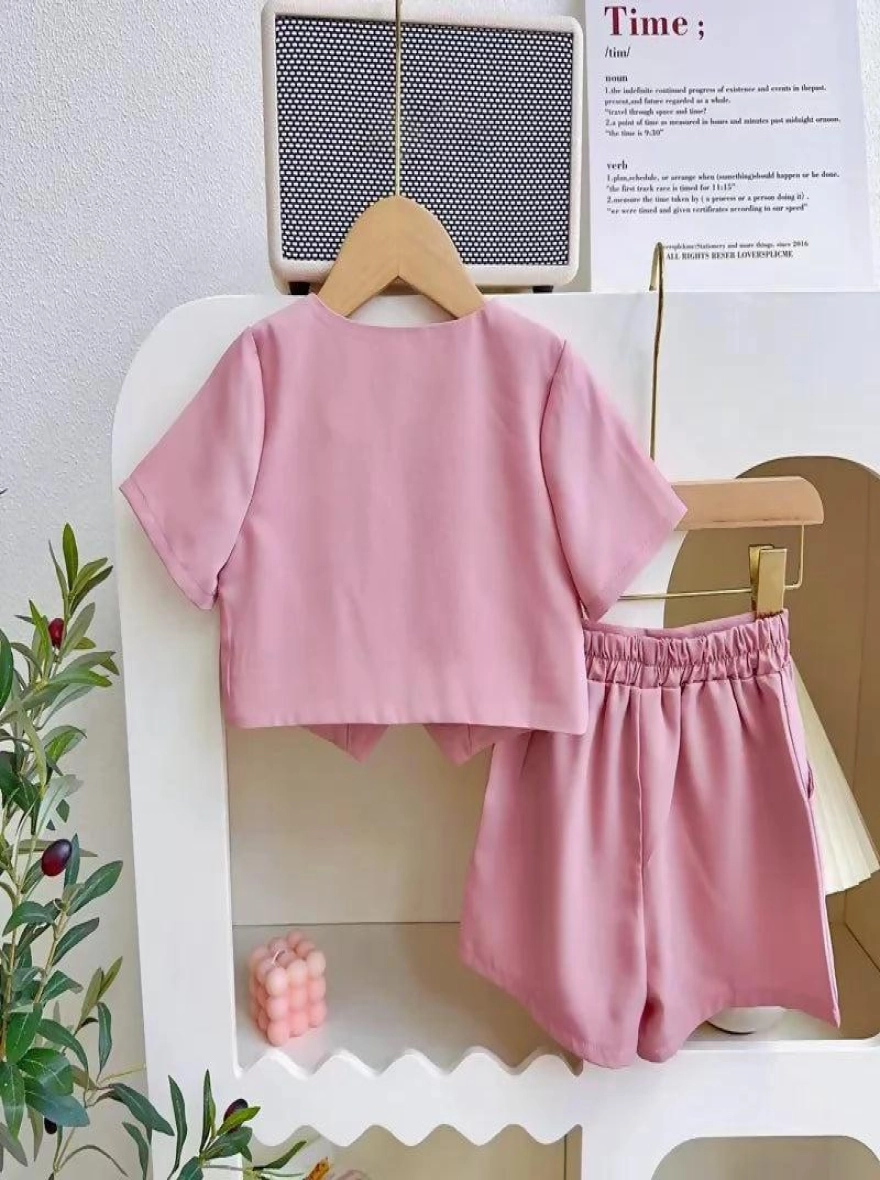 Imported Solid Pink Color Cotton Casual Clothing Set (China)