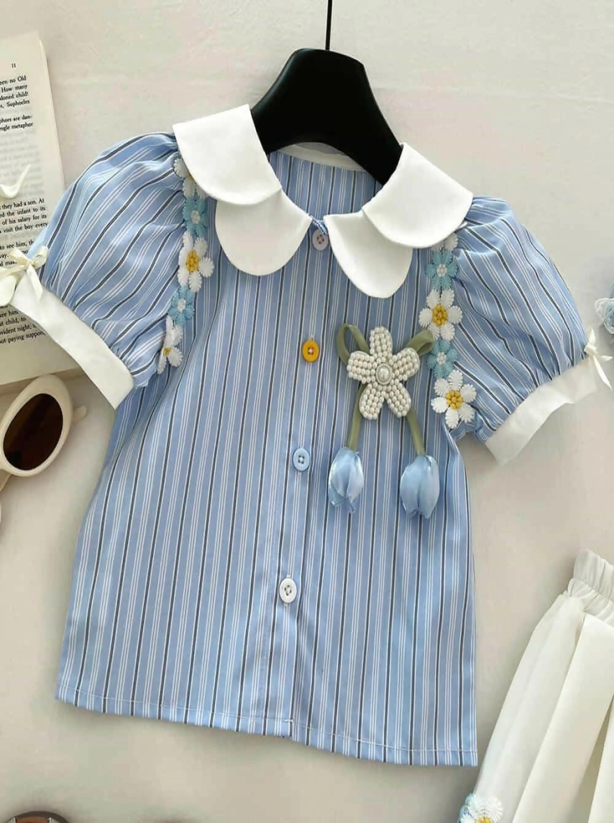 Imported Short Sleeved Floral Top & Elastic Waist Pleated Skirt - China