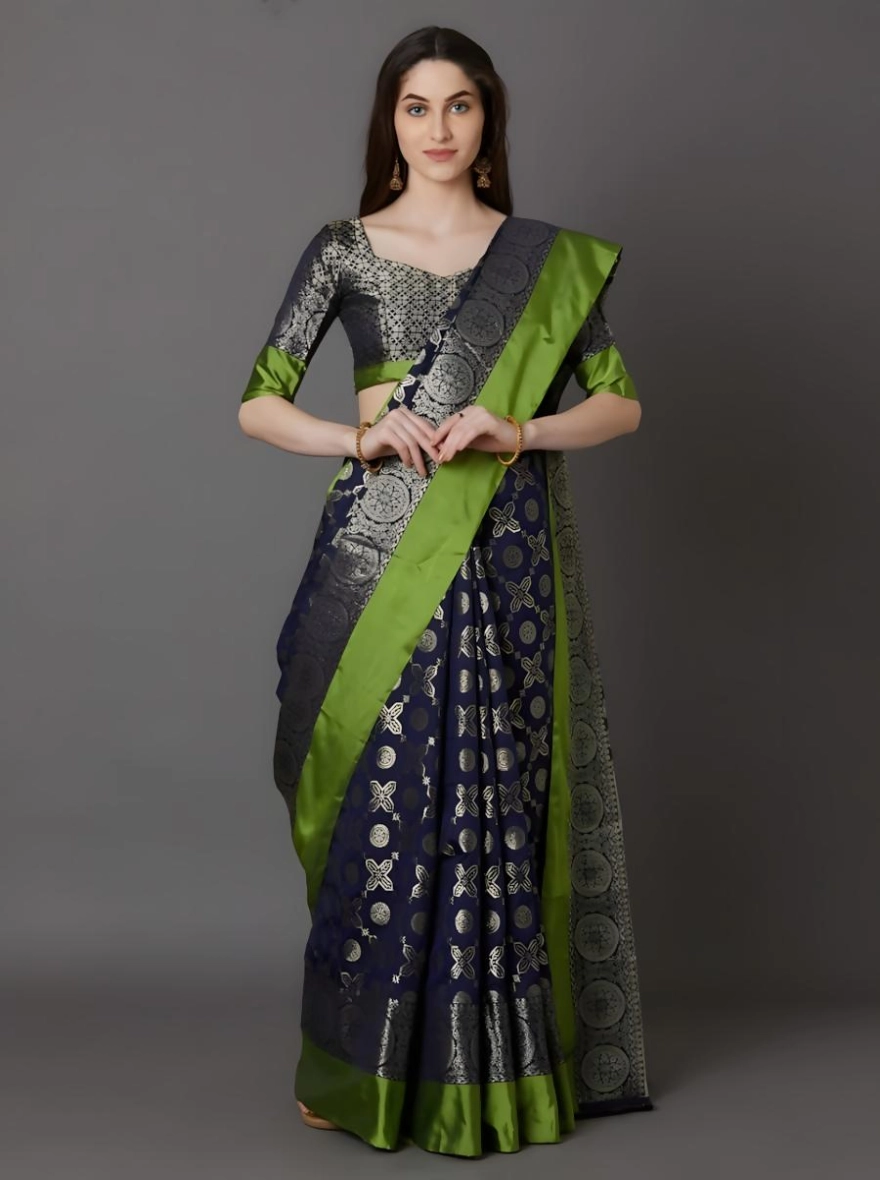 Soft Silk Screen Printed Premium Katan Sharee with Blouse - Haiti