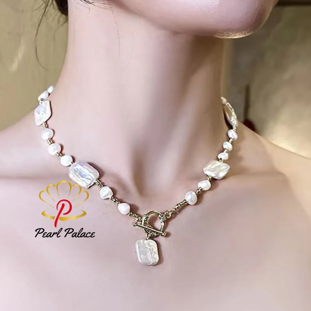 High Quality Fashion Natural Square Baroque Freshwater Pearl Necklace 14K Gold Filled Jewelry For Women Gifts
