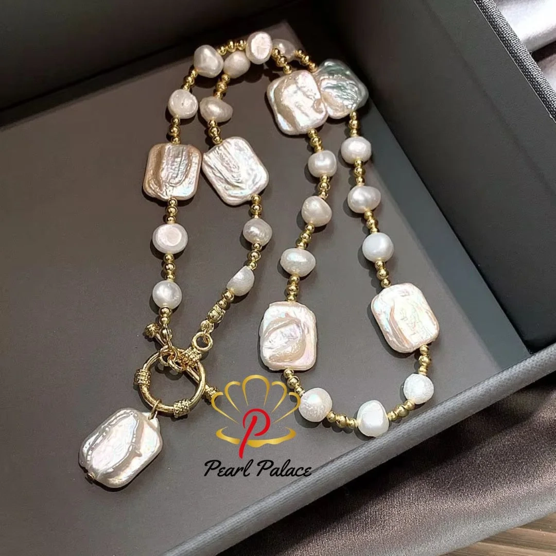 High Quality Fashion Natural Square Baroque Freshwater Pearl Necklace 14K Gold Filled Jewelry For Women Gifts