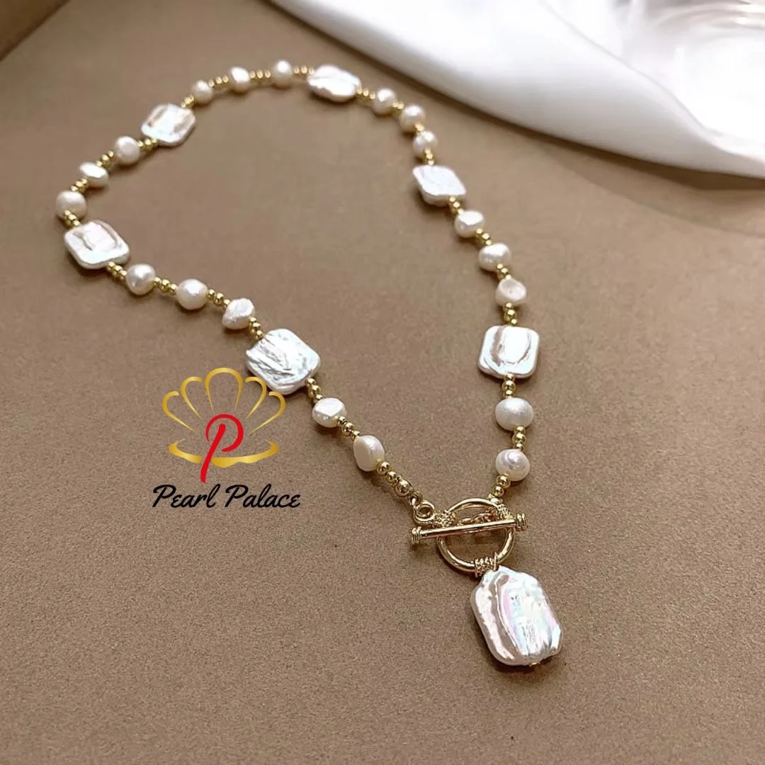 High Quality Fashion Natural Square Baroque Freshwater Pearl Necklace 14K Gold Filled Jewelry For Women Gifts