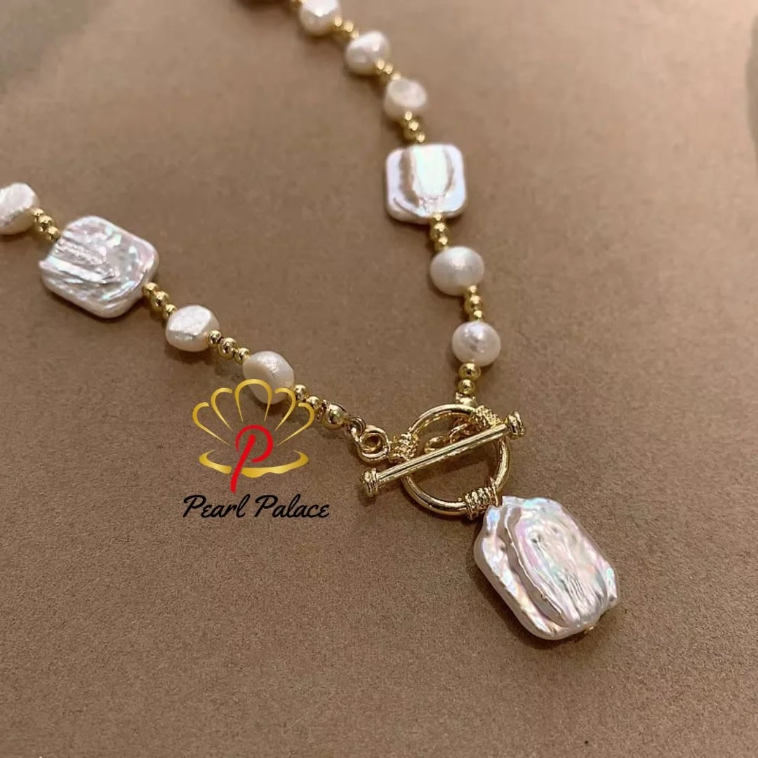 High Quality Fashion Natural Square Baroque Freshwater Pearl Necklace 14K Gold Filled Jewelry For Women Gifts